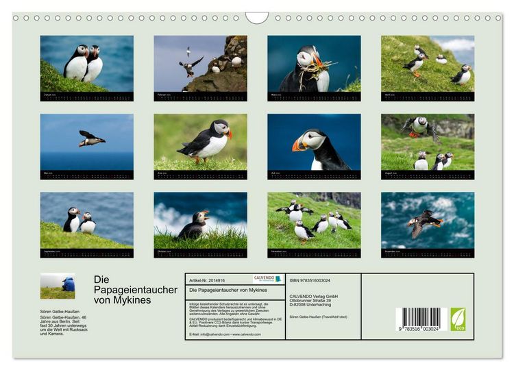 Produktbild: Die Papageientaucher von Mykines (Wandkalender 2026 DIN A3 quer), CALVENDO Monatskalender