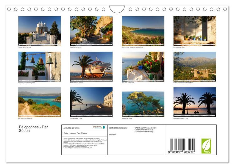 Produktbild: Peloponnes - Der S&uuml;den (Wandkalender 2026 DIN A4 quer), CALVENDO Monatskalender