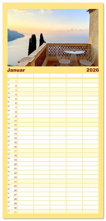 Produktbild: Familienplaner 2026 - Sehnsuchtsort Amalfik&uuml;ste mit 5 Spalten (Wandkalender, 21 x 45 cm) CALVENDO
