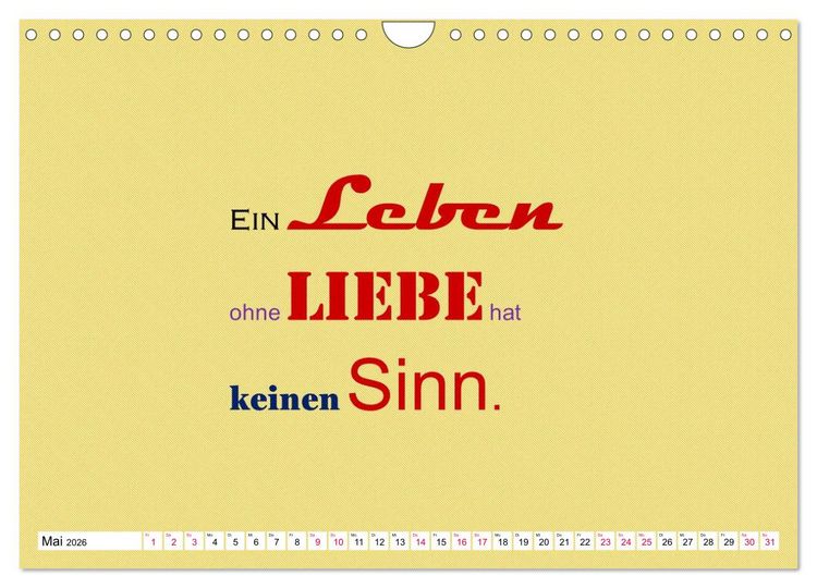 Produktbild: Zitate und Spr&uuml;che In Sachen LIEBE (Wandkalender 2026 DIN A4 quer), CALVENDO Monatskalender