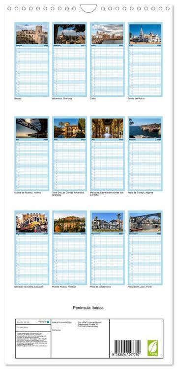 Produktbild: Familienplaner 2027 - Pen&iacute;nsula Ib&eacute;rica mit 5 Spalten (Wandkalender, 21 x 45 cm) CALVENDO