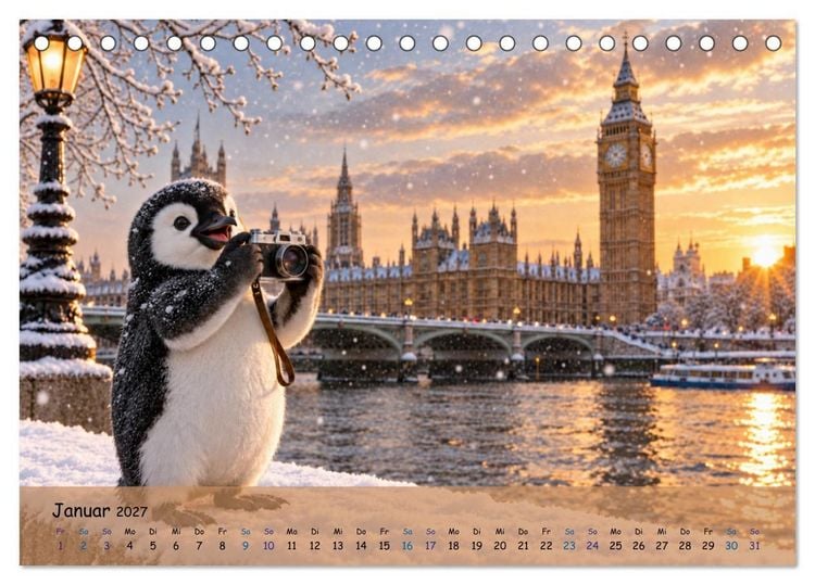 Produktbild: Pinguins gro&szlig;e Weltreise (Tischkalender 2027 DIN A5 quer), CALVENDO Monatskalender