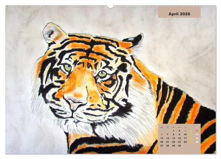Produktbild: PortraiTierART Gro&szlig;katzen - Wundervolle Portraitzeichnungen (Wandkalender 2026 DIN A2 quer), CALVENDO Monatskalender