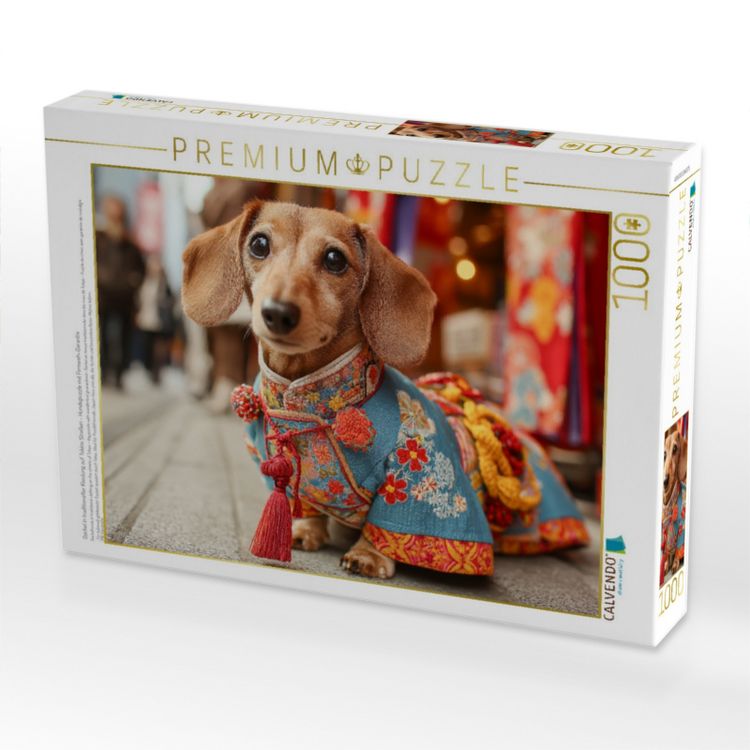 Produktbild: CALVENDO Puzzle Dackel in traditioneller Kleidung auf Tokios Stra&szlig;en - Hundepuzzle mit Fernweh-Garantie | 1000 Teile Lege-Gr&ouml;&szlig;e 64x48cm Foto-Puzzle f&uuml;r gl&uuml;ckliche Stunden