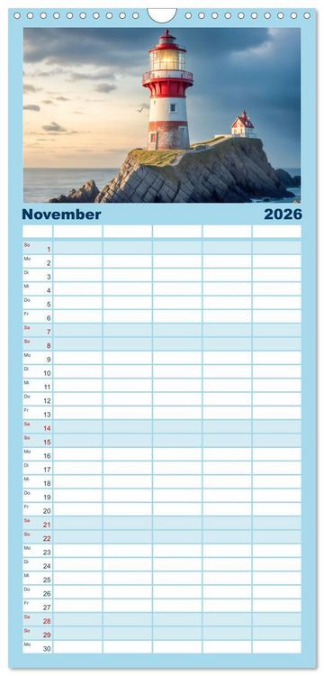 Produktbild: Familienplaner 2026 - Nach Hause finden, die Leuchtt&uuml;rme mit 5 Spalten (Wandkalender, 21 x 45 cm) CALVENDO