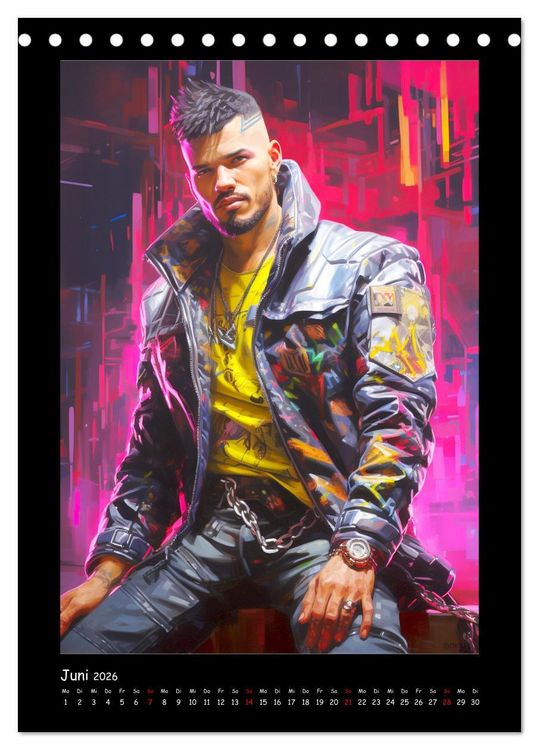 Produktbild: Cyberpunk Heroes. Futuristische Fusion von Technik und Kunst (Tischkalender 2026 DIN A5 hoch), CALVENDO Monatskalender