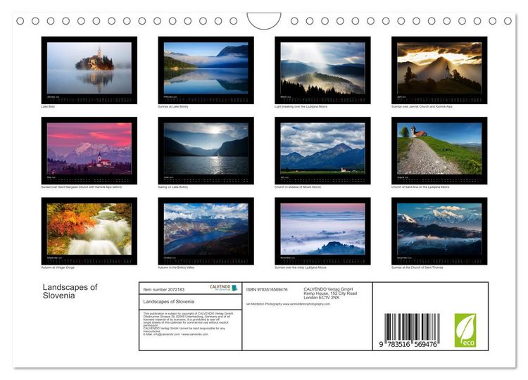 Produktbild: Landscapes of Slovenia (Wall Calendar 2026 DIN A4 landscape), CALVENDO 12 Month Wall Calendar