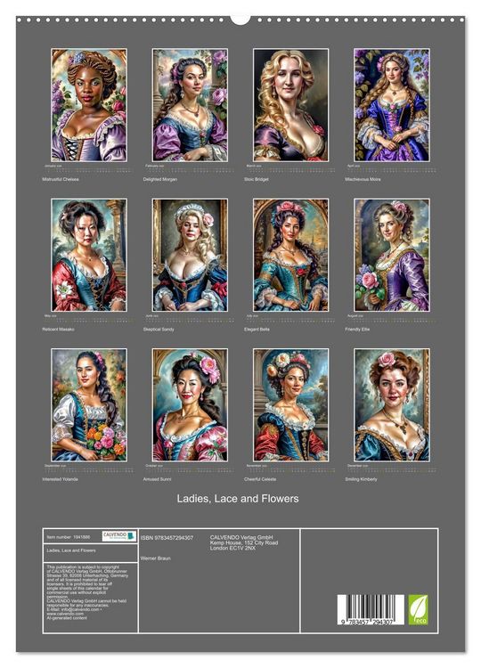 Produktbild: Ladies, Lace and Flowers (High Quality Premium Wall Calendar 2026 DIN A2 portrait),CALVENDO 12 Month Wall Calendar