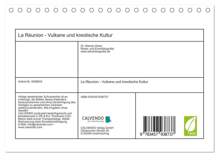 Produktbild: La R&eacute;union - Vulkane und kreolische Kultur (Tischkalender 2026 DIN A5 quer), CALVENDO Monatskalender