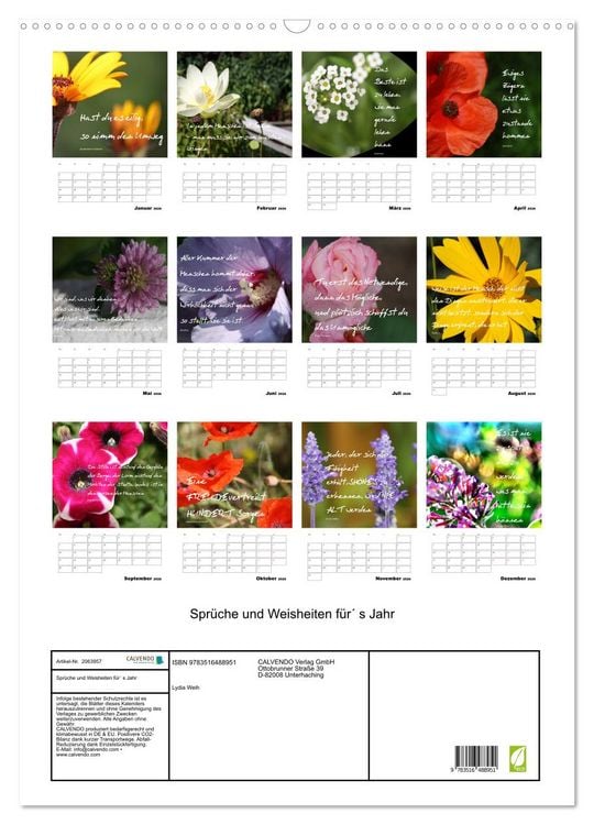 Produktbild: Spr&uuml;che und Weisheiten f&uuml;r&acute; s Jahr (Wandkalender 2026 DIN A2 hoch), CALVENDO Monatskalender
