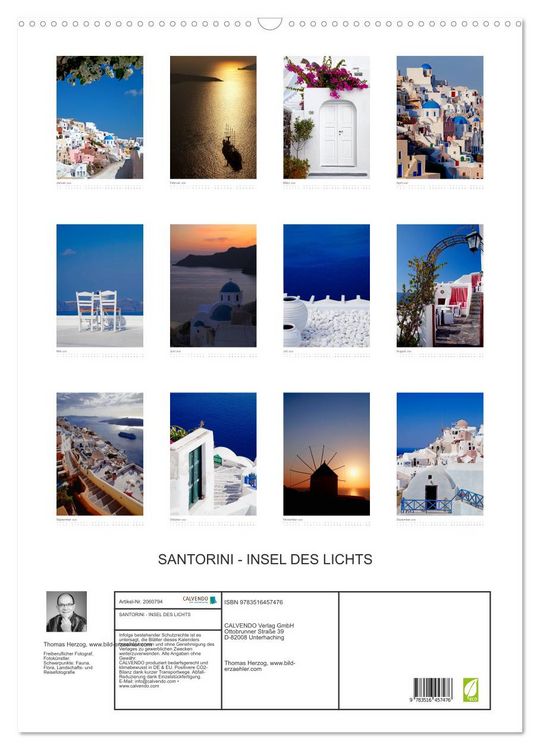 Produktbild: SANTORINI - INSEL DES LICHTS (Wandkalender 2026 DIN A2 hoch), CALVENDO Monatskalender