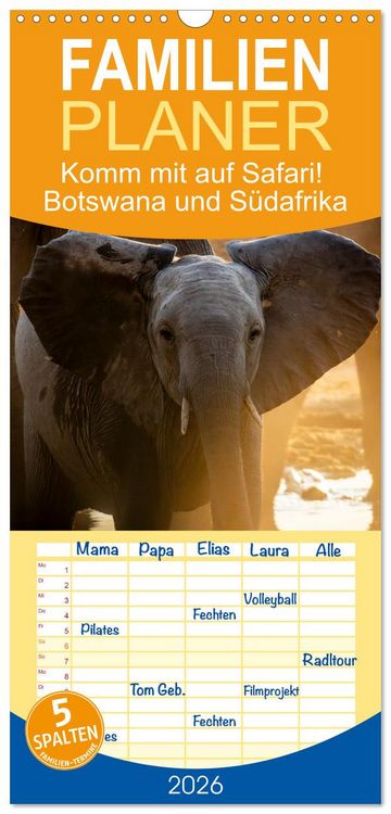 Produktbild: Familienplaner 2026 - Komm mit auf Safari! Botswana und S&uuml;dafrika mit 5 Spalten (Wandkalender, 21 x 45 cm) CALVENDO