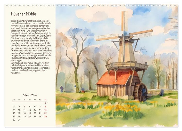 Produktbild: Deutschlands sch&ouml;nste Windm&uuml;hlen (Wandkalender 2026 DIN A2 quer), CALVENDO Monatskalender