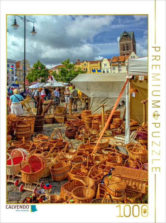Produktbild: CALVENDO Puzzle Wochenmarkt auf dem Wismarer Marktplatz | 1000 Teile Lege-Gr&ouml;&szlig;e 64x48cm Foto-Puzzle f&uuml;r gl&uuml;ckliche Stunden