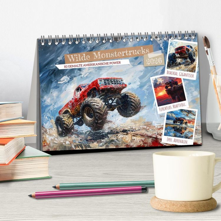 Produktbild: Wilde Monstertrucks (Tischkalender 2026 DIN A5 quer), CALVENDO Monatskalender