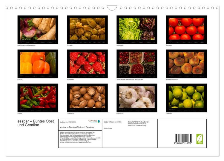 Produktbild: essbar &ndash; Buntes Obst und Gem&uuml;se (Wandkalender 2026 DIN A3 quer), CALVENDO Monatskalender