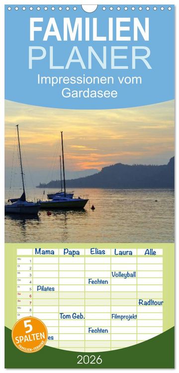 Produktbild: Familienplaner 2026 - Impressionen vom Gardasee mit 5 Spalten (Wandkalender, 21 x 45 cm) CALVENDO