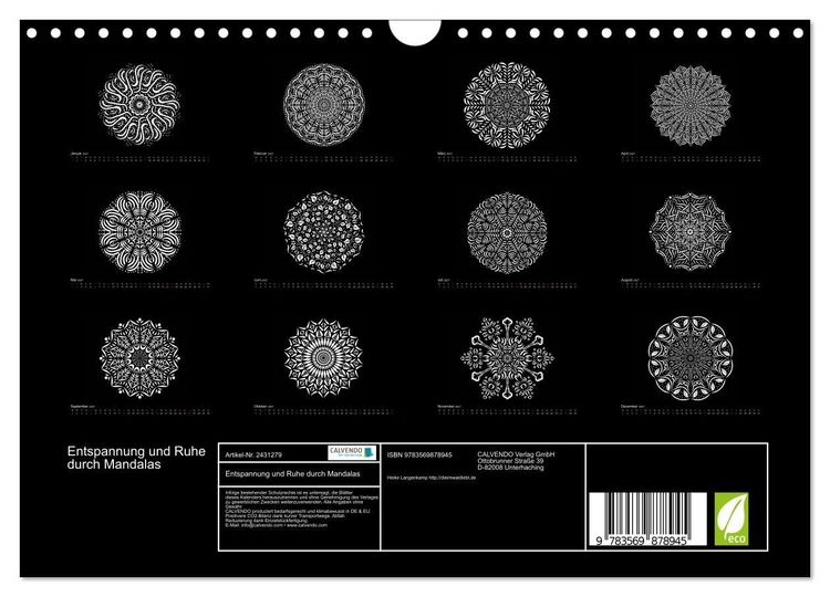 Produktbild: Entspannung und Ruhe durch Mandalas (Wandkalender 2027 DIN A4 quer), CALVENDO Monatskalender