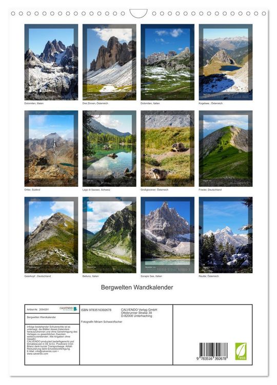 Produktbild: Bergwelten Wandkalender (Wandkalender 2026 DIN A3 hoch), CALVENDO Monatskalender