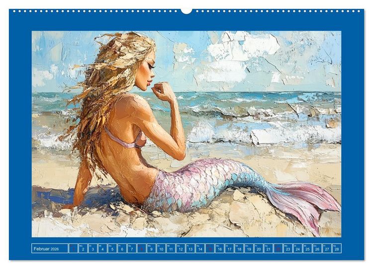 Produktbild: Meerjungfrauen. Zauberhafte Illustrationen im &Ouml;lgem&auml;lde-Stil (hochwertiger Premium Wandkalender 2026 DIN A2 quer), Kunstdruck in Hochglanz