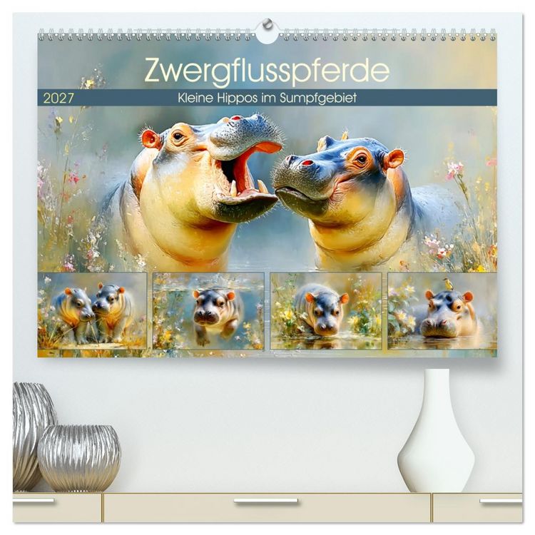 Produktbild: Zwergflusspferde. Kleine Hippos im Sumpfgebiet (hochwertiger Premium Wandkalender 2027 DIN A2 quer), Kunstdruck in Hochglanz