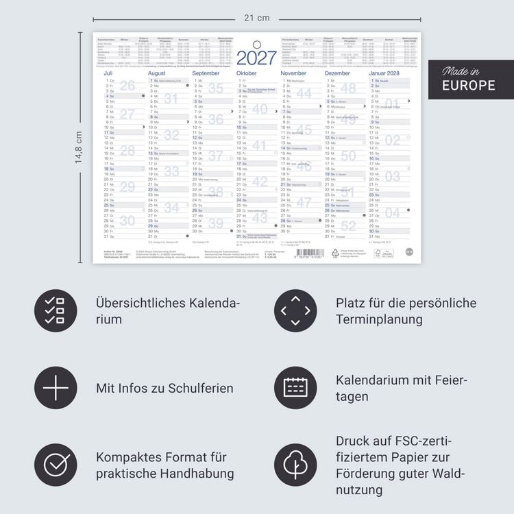 Produktbild: Tafelkalender A5 2027