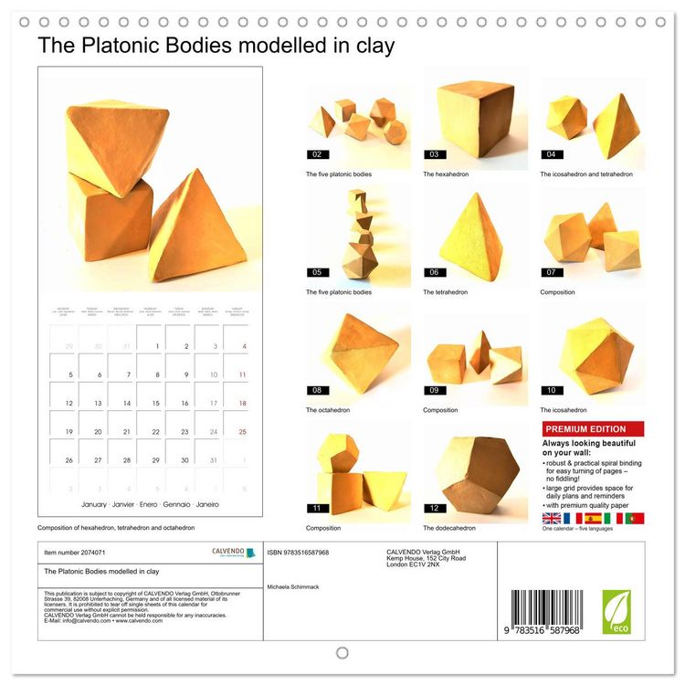 Produktbild: The Platonic Bodies modelled in clay (Wall Calendar 2026 12 &times; 12 Inch) CALVENDO 12 Month Wall Calendar