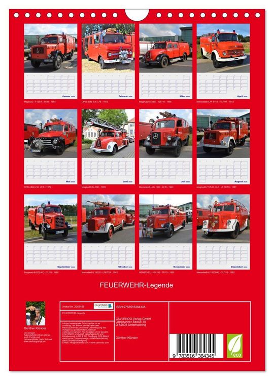 Produktbild: FEUERWEHR-Legende (Wandkalender 2026 DIN A4 hoch), CALVENDO Monatskalender