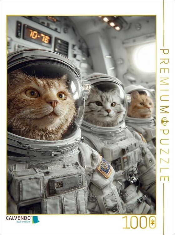 Produktbild: CALVENDO Puzzle Drei Katzen als Astronauten auf Mission im Weltall | 1000 Teile Lege-Gr&ouml;&szlig;e 64x48cm Foto-Puzzle f&uuml;r gl&uuml;ckliche Stunden