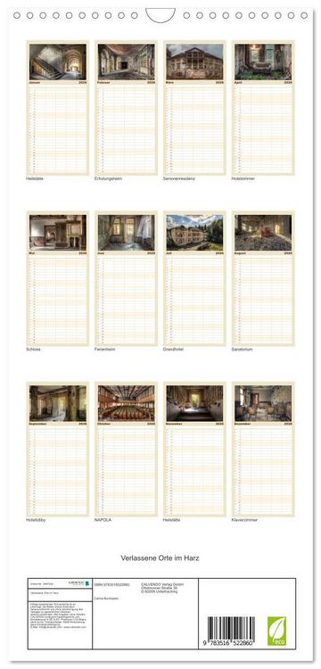 Produktbild: Familienplaner 2026 - Verlassene Orte im Harz mit 5 Spalten (Wandkalender, 21 x 45 cm) CALVENDO