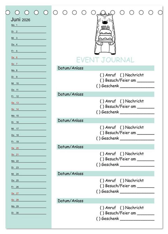Produktbild: Geburtstagsplaner Doodle Tiere - F&uuml;r Termine, Geschenke, Eventdetails & mehr (Tischkalender 2026 DIN A5 hoch), CALVENDO Monatskalender