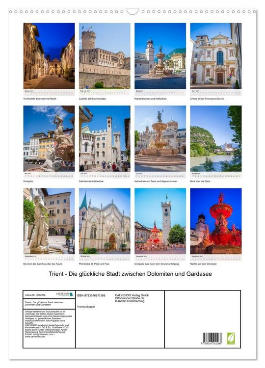 Produktbild: Trient - Die gl&uuml;ckliche Stadt zwischen Dolomiten und Gardasee (Wandkalender 2027 DIN A2 hoch), CALVENDO Monatskalender
