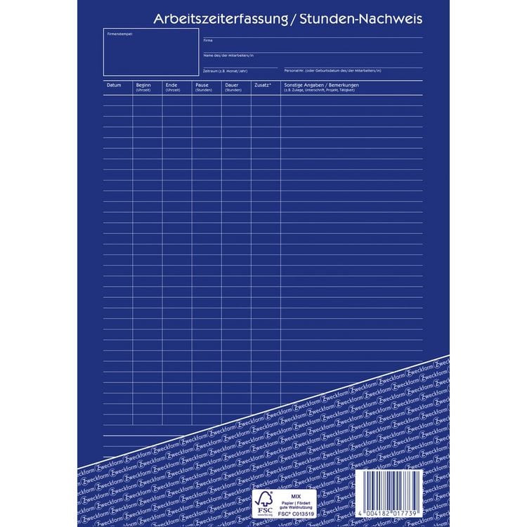 Produktbild: AVERY Zweckform Arbeitszeiterfassung Stundennachweis selbstdurchschreibend DIN A4 2x40 Blatt