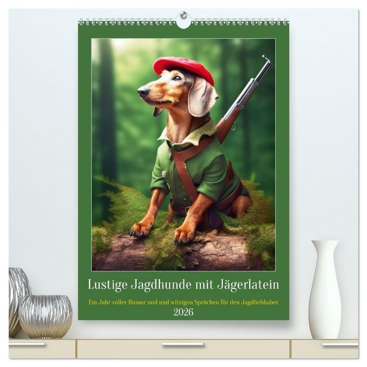 Produktbild: Lustige Jagdhunde mit J&auml;gerlatein (hochwertiger Premium Wandkalender 2026 DIN A2 hoch), Kunstdruck in Hochglanz