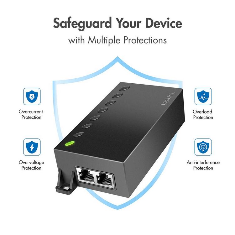 Produktbild: LogiLink POE007 PoE Injektor 10 / 100 / 1000 MBit/s IEEE 802.3bt, IEEE802.3af (15.4 W), IEEE802.3at (30 W)