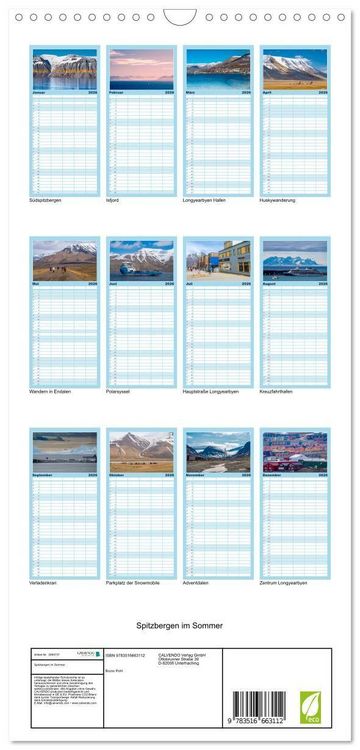 Produktbild: Familienplaner 2026 - Spitzbergen im Sommer mit 5 Spalten (Wandkalender, 21 x 45 cm) CALVENDO