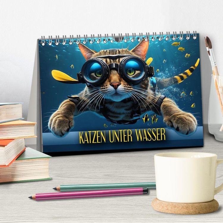Produktbild: Katzen unter Wasser (Tischkalender 2026 DIN A5 quer), CALVENDO Monatskalender