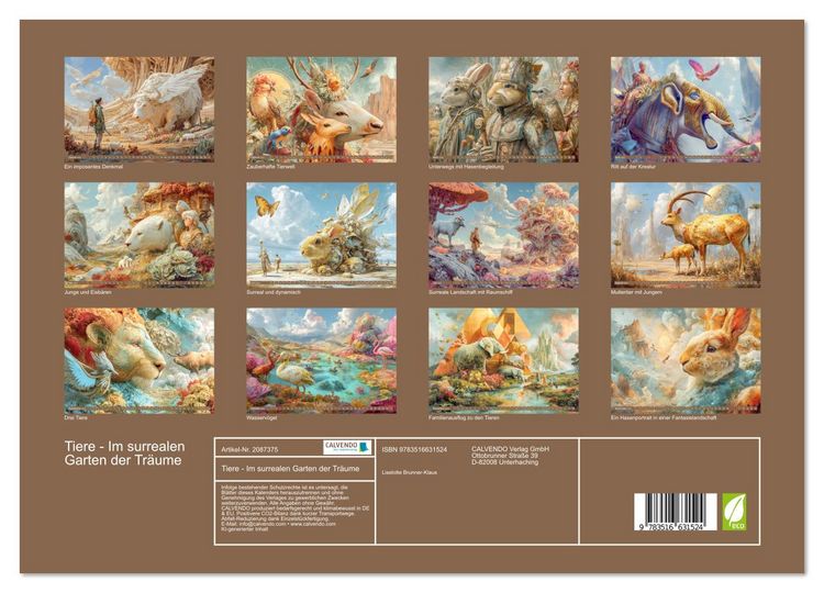 Produktbild: Tiere - Im surrealen Garten der Tr&auml;ume (hochwertiger Premium Wandkalender 2026 DIN A2 quer), Kunstdruck in Hochglanz