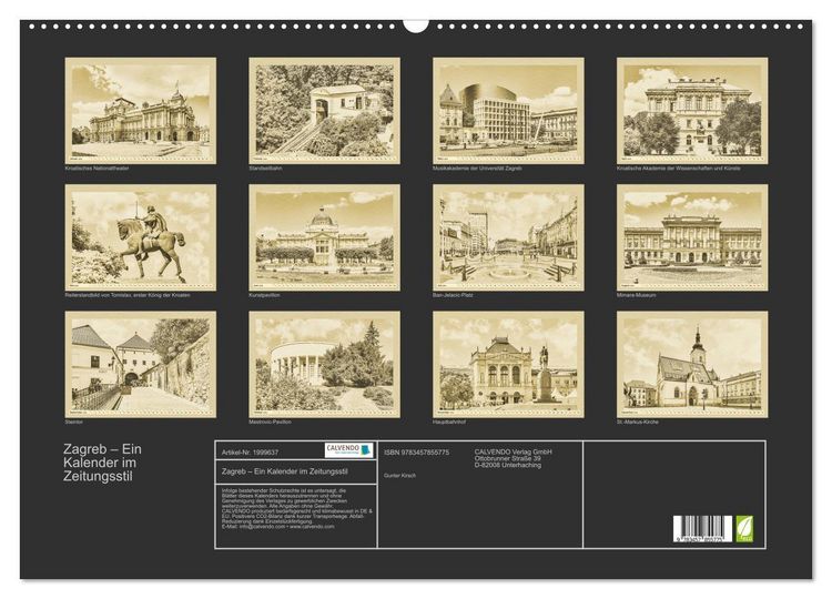 Produktbild: Zagreb &ndash; Ein Kalender im Zeitungsstil (Wandkalender 2026 DIN A2 quer), CALVENDO Monatskalender