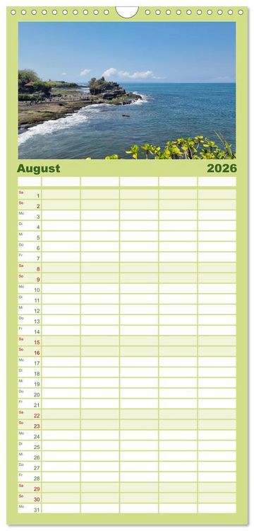 Produktbild: Familienplaner 2026 - Bali - G&ouml;tterinsel mit 5 Spalten (Wandkalender, 21 x 45 cm) CALVENDO