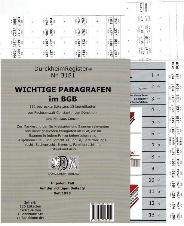 Produktbild: D&uuml;rckheimRegister&reg; BGB - 111 WICHTIGE &sect;&sect; im BGB