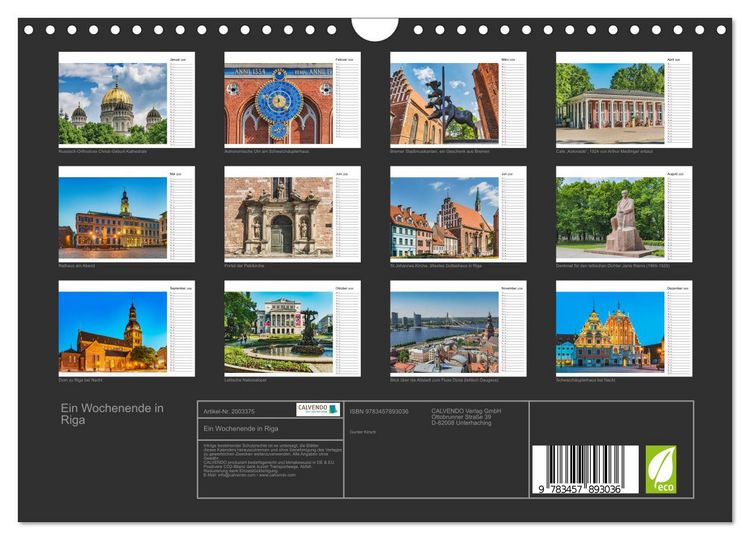 Produktbild: Ein Wochenende in Riga (Wandkalender 2026 DIN A4 quer), CALVENDO Monatskalender