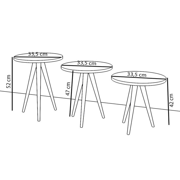 Produktbild: 3-tlg. Beistelltisch Set Rund Barilo 52/47/42 cm