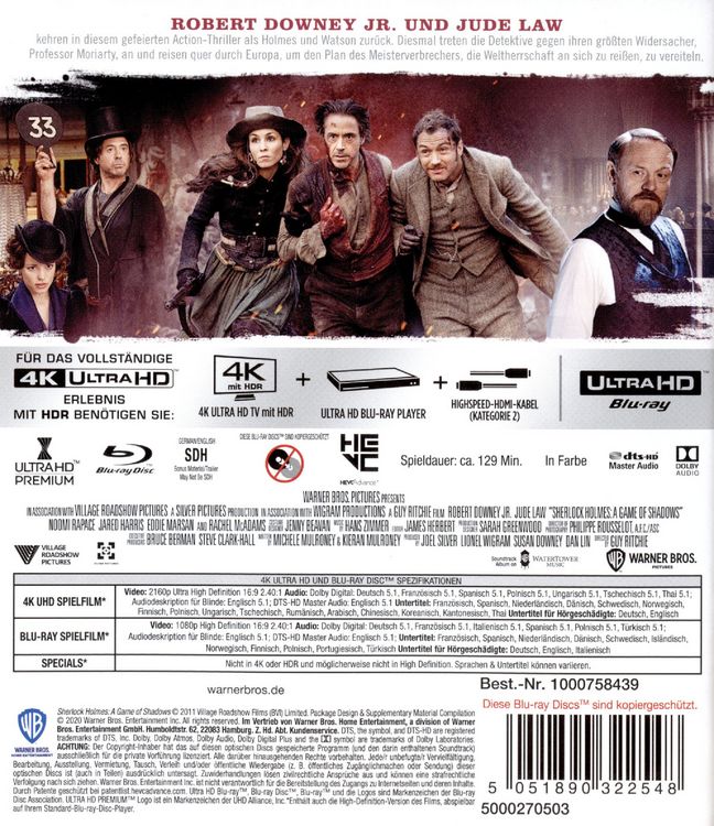 Produktbild: Sherlock Holmes - Spiel im Schatten (4K Ultra HD) (+ Blu-ray 2D)