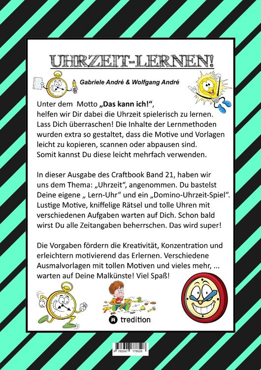 Produktbild: Craftbook - Uhrzeit Lernen - Bastelvorlage Lernuhr - Domino Uhrzeitspiel - Ausmalmotive - Uhren - R&auml;tsel - Bilder
