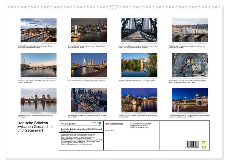 Produktbild: Ikonische Br&uuml;cken zwischen Geschichte und Gegenwart (Wandkalender 2026 DIN A2 quer), CALVENDO Monatskalender