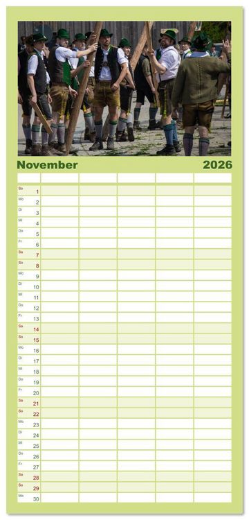 Produktbild: Familienplaner 2026 - Maibaum aufstellen mit 5 Spalten (Wandkalender, 21 x 45 cm) CALVENDO