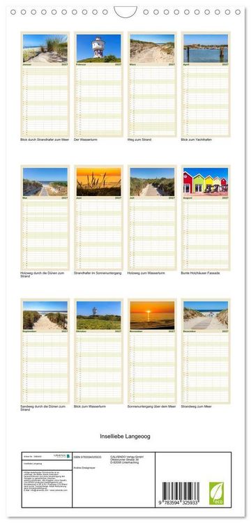 Produktbild: Familienplaner 2027 - Inselliebe Langeoog mit 5 Spalten (Wandkalender, 21 x 45 cm) CALVENDO