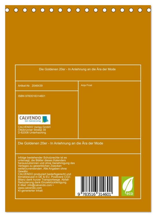 Produktbild: Die Goldenen 20er - In Anlehnung an die &Auml;ra der Mode (Tischkalender 2026 DIN A5 hoch), CALVENDO Monatskalender