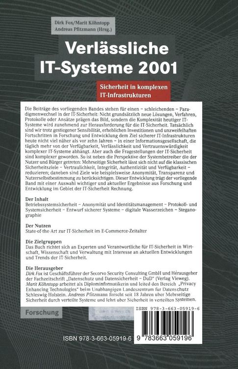 Produktbild: Verl&auml;ssliche IT-Systeme 2001